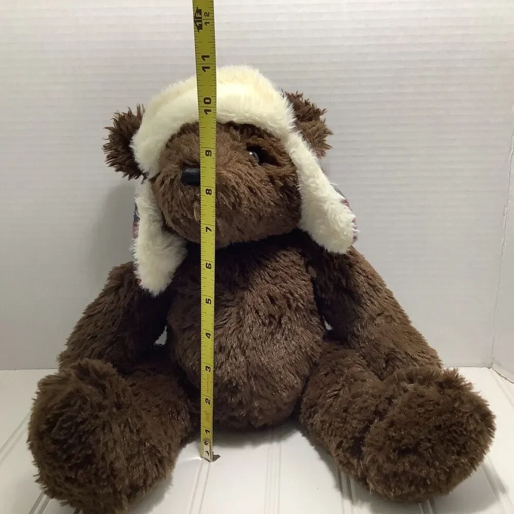J Bear Jo-Ann Fabric 12” Plush Stuffed Brown bear red Plaid Hat sitting 2017